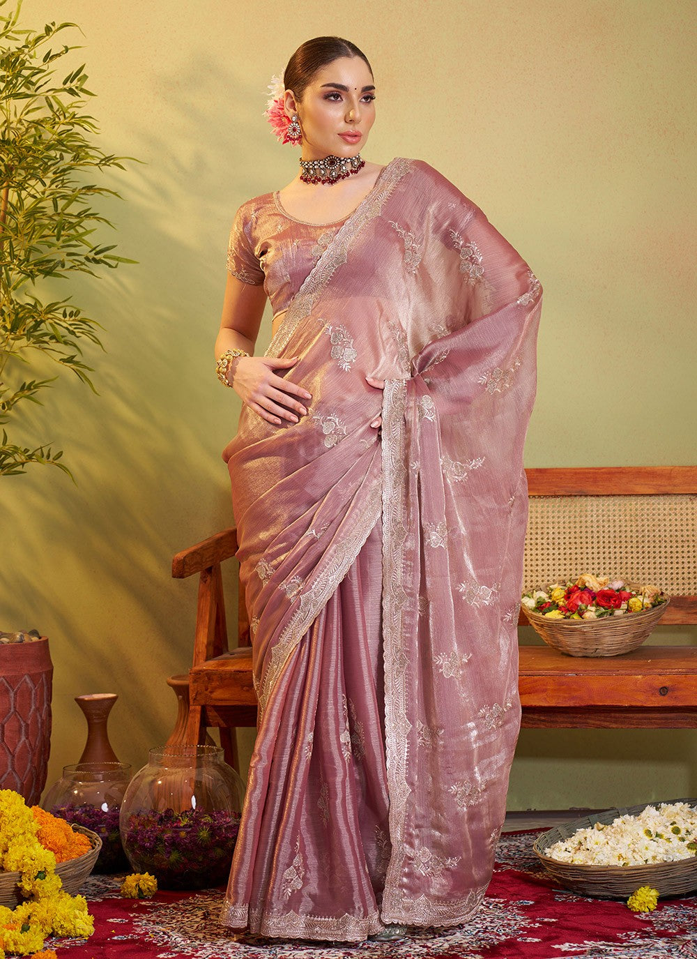 Embroidered Chiffon Brown Saree S14414