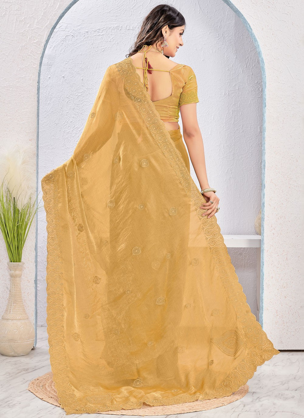 Brown Fandy Classic Saree Embroidered, Zari S16881