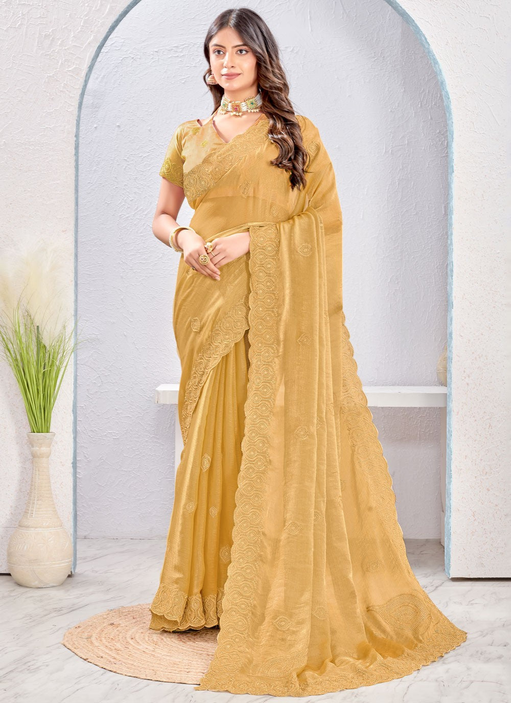 Brown Fandy Classic Saree Embroidered, Zari S16881