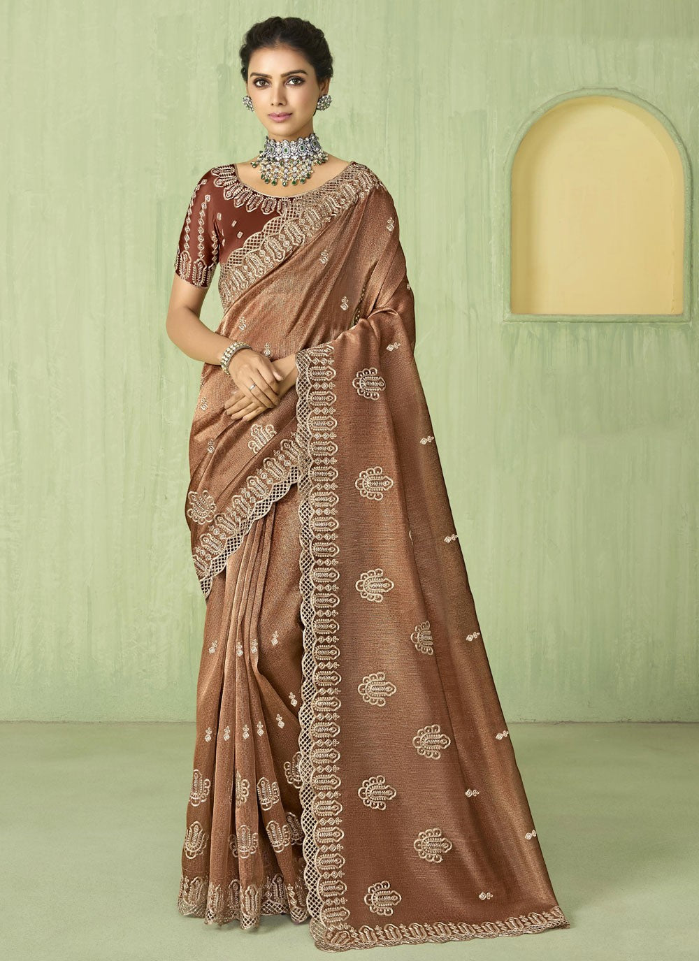 Classic Embroidered Tissue Saree - S9238