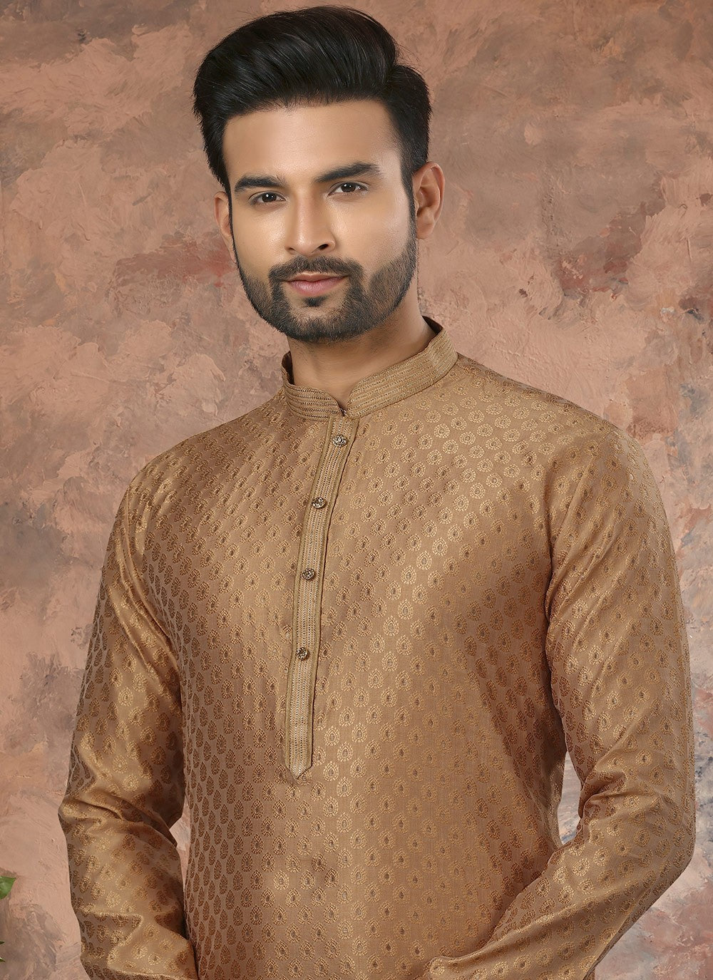 Thread Jacquard Brown Kurta - M5621