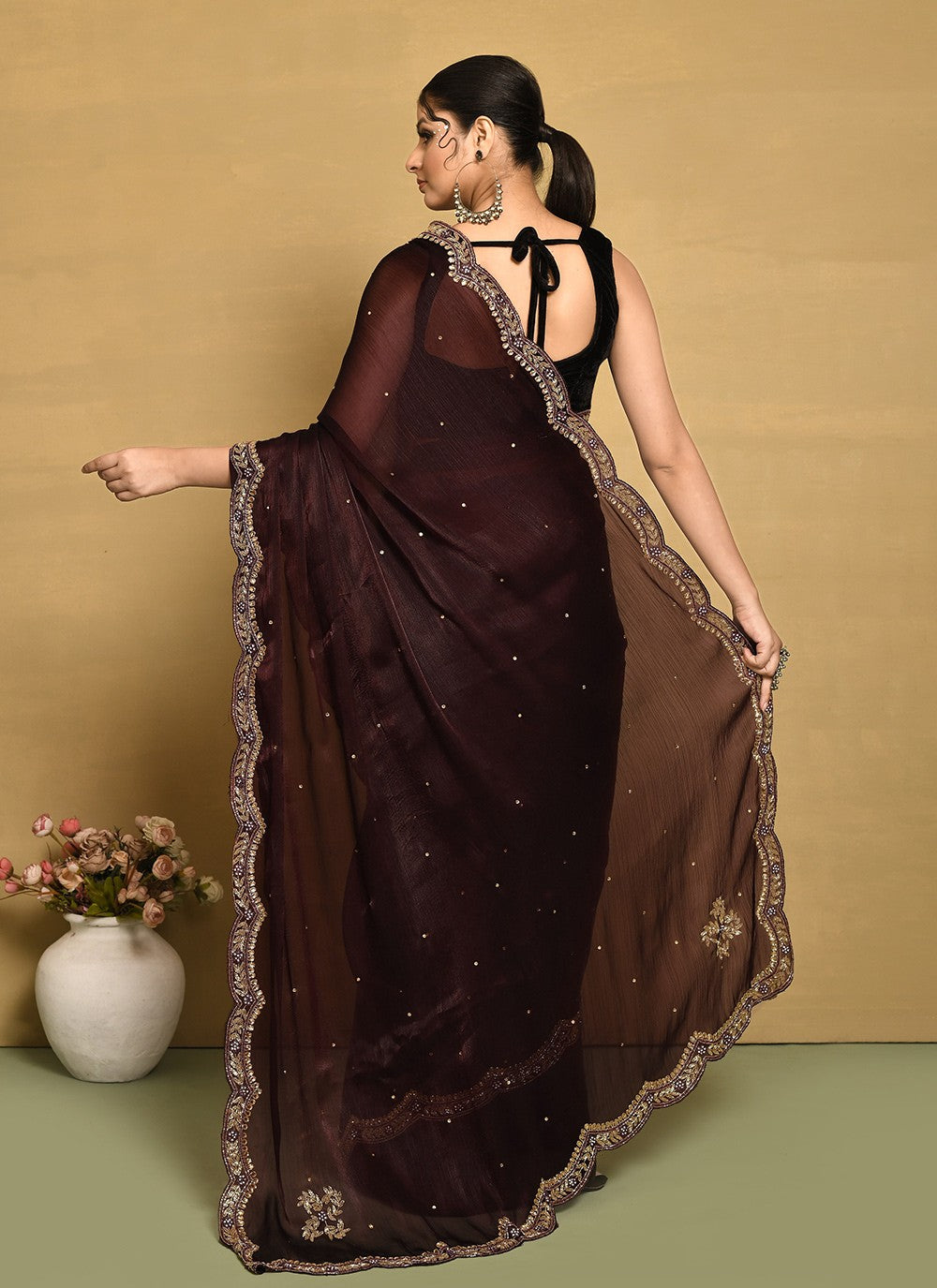 Classic Hand Embroidery Jimmy Chu Saree - S9269