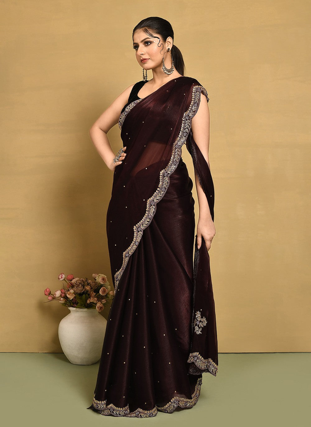 Classic Hand Embroidery Jimmy Chu Saree - S9269