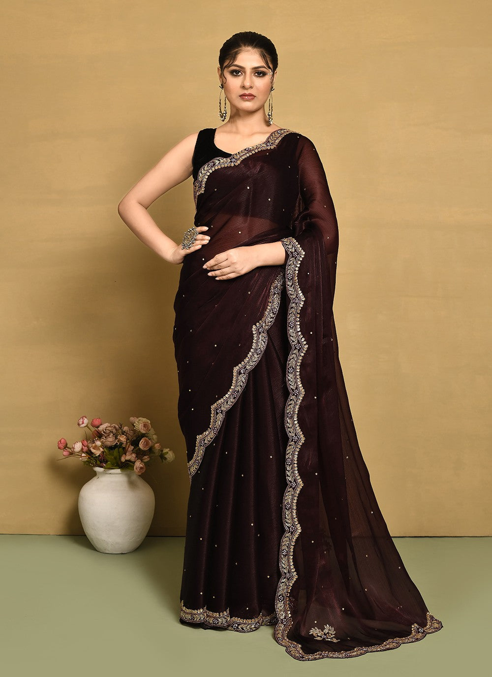 Classic Hand Embroidery Jimmy Chu Saree - S9269