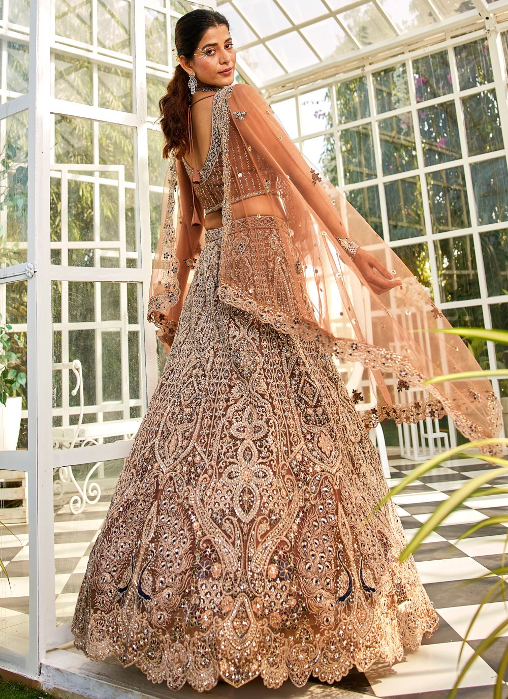 Beads Net Brown Lehenga - L3374