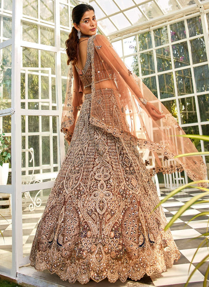 Beads Net Brown Lehenga - L3374