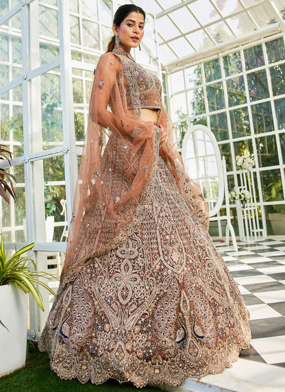 Beads Net Brown Lehenga - L3374