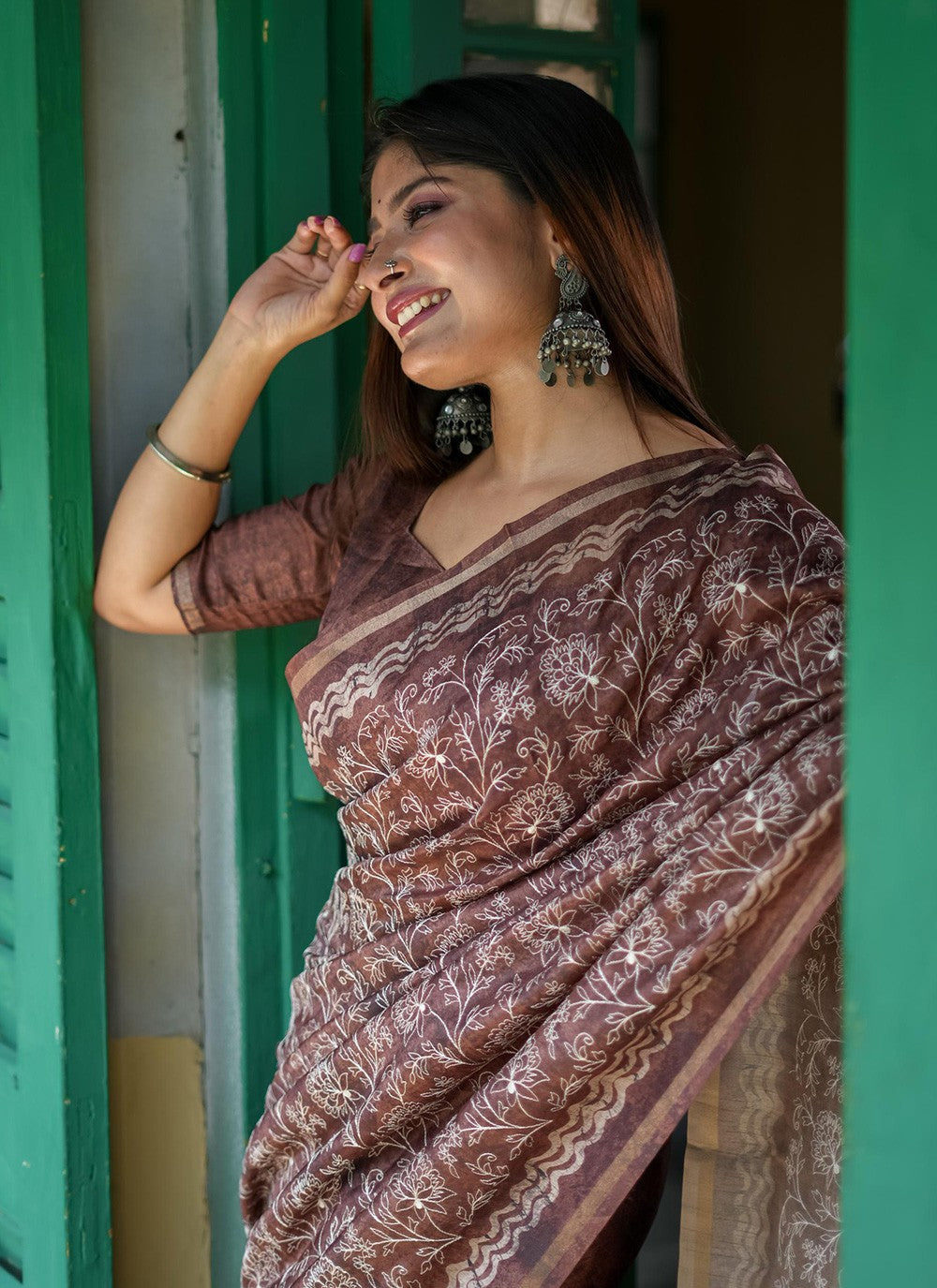 Classic Printed Tussar Silk Saree - S7112