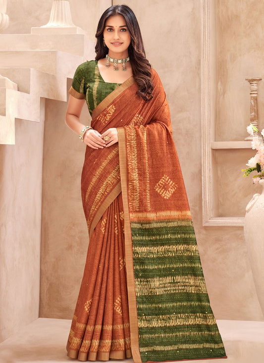 Brown Silk Contemporary Saree Printed S19914
