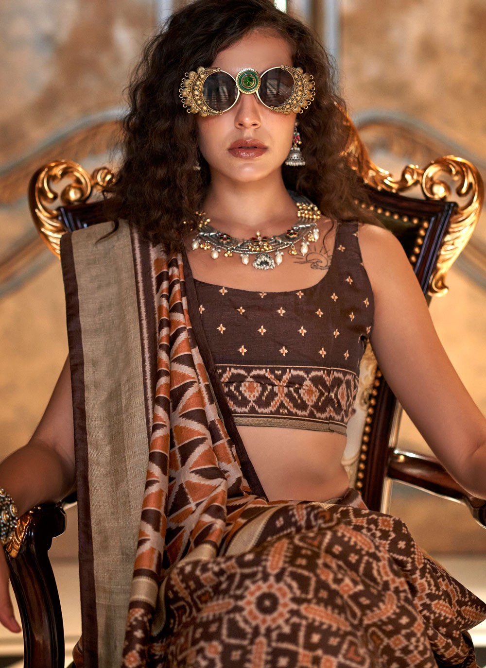 Brown Silk Trendy Saree Printed S20351