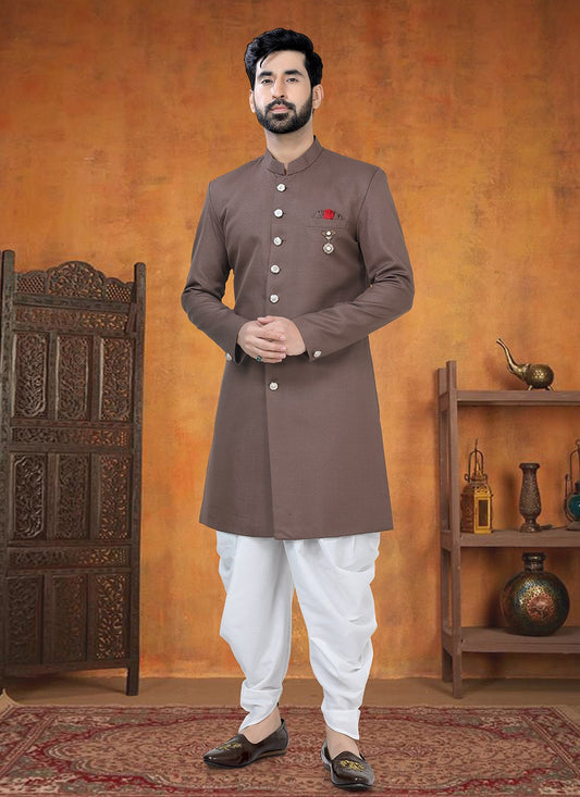 Buttons Rayon Brown Sherwani - M8771