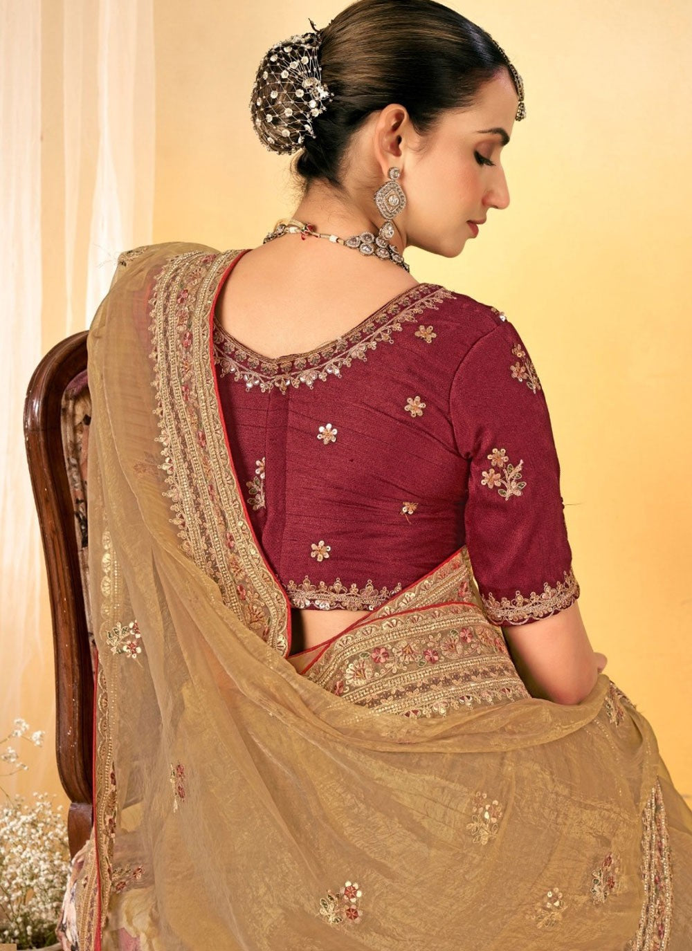 Border Work Tissue Brown Contemporary Saree S14942