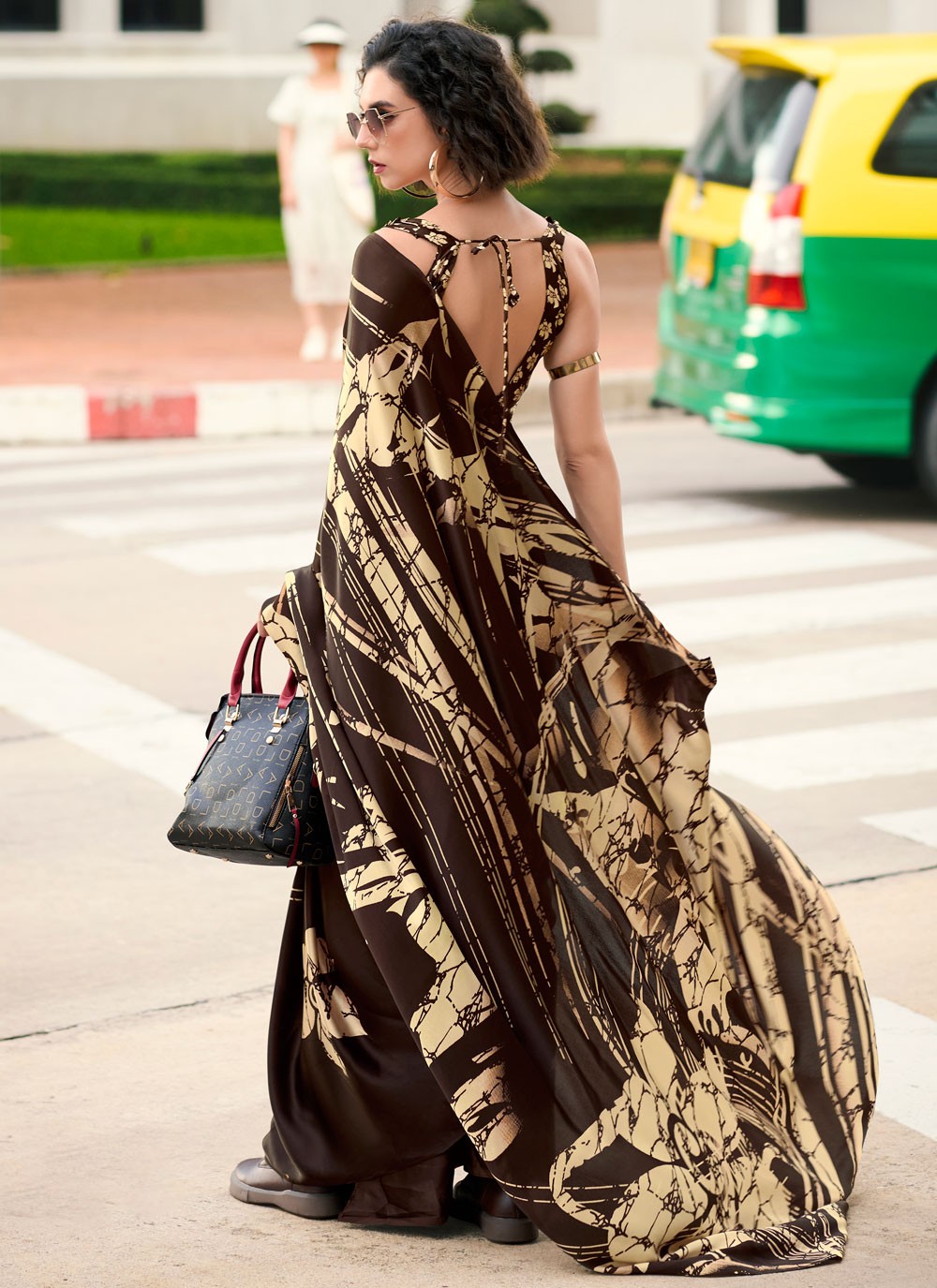 Classic Printed Satin Saree - S7498