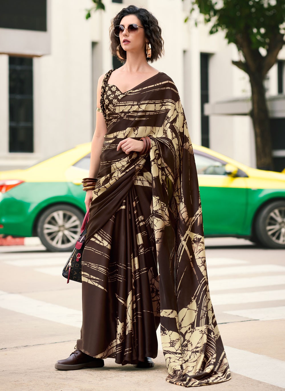 Classic Printed Satin Saree - S7498