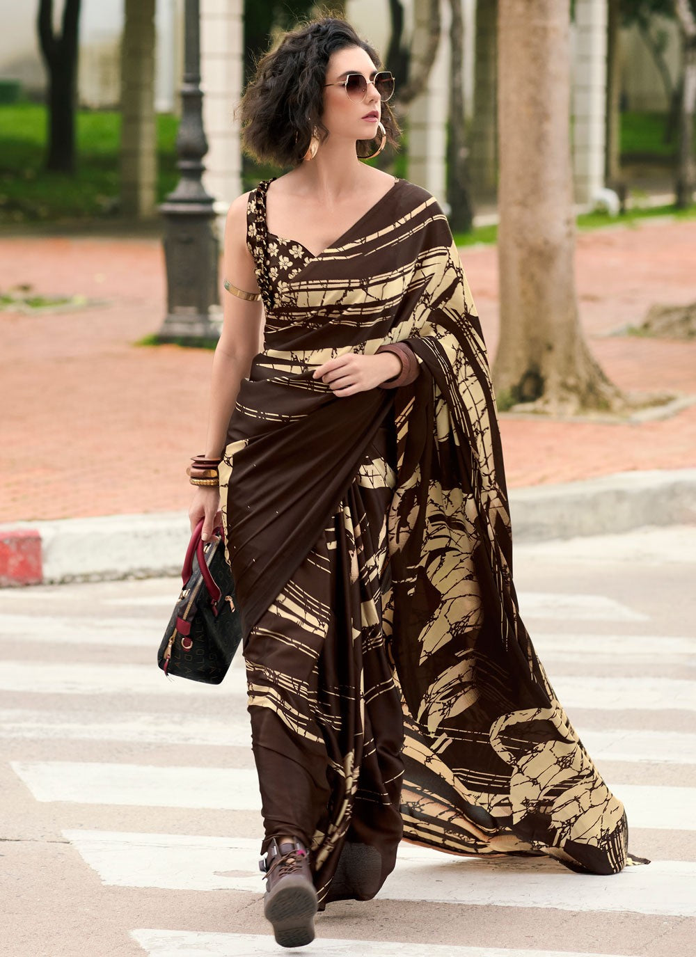 Classic Printed Satin Saree - S7498