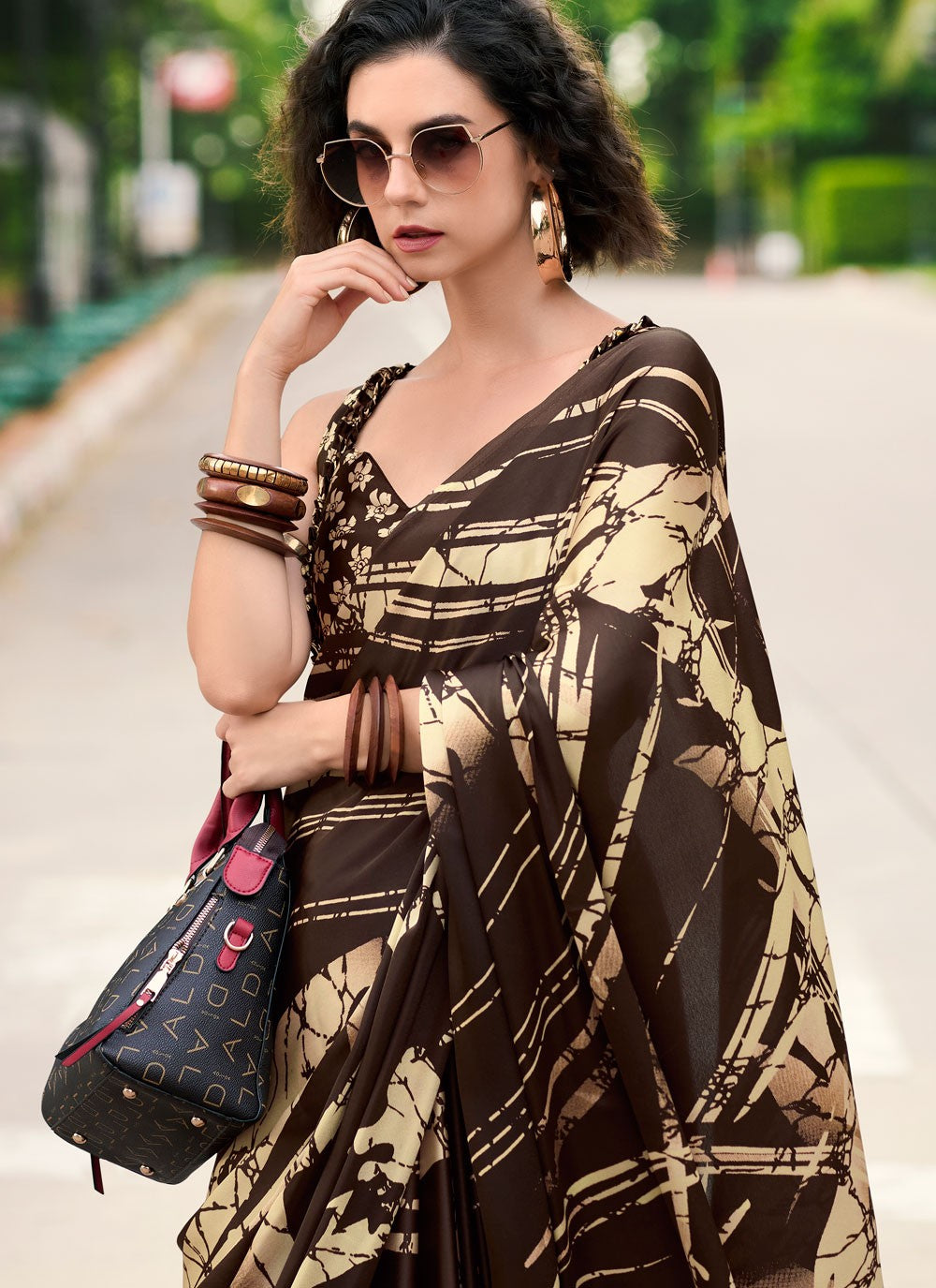 Classic Printed Satin Saree - S7498