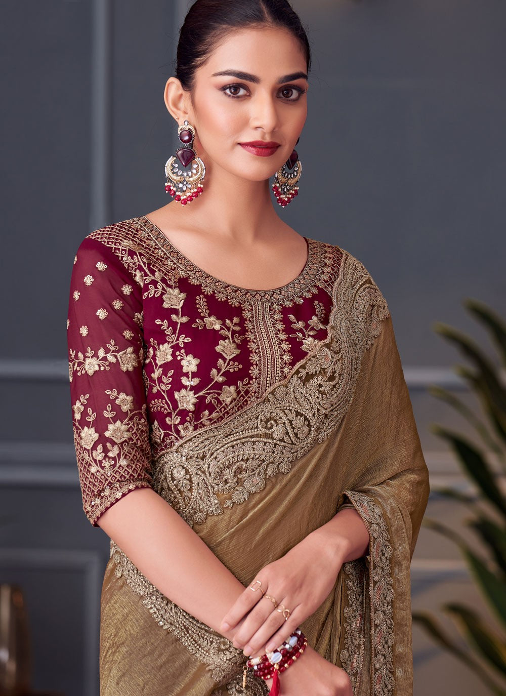 Brown Silk Classic Saree Border Work, Cut Work, Embroidered, Zari S16682