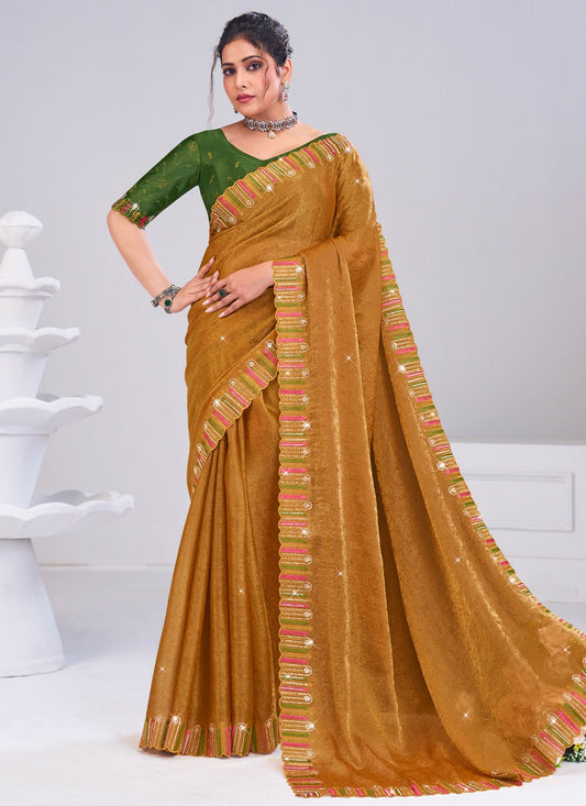Brown Silk Contemporary Saree Fancy Work S19875