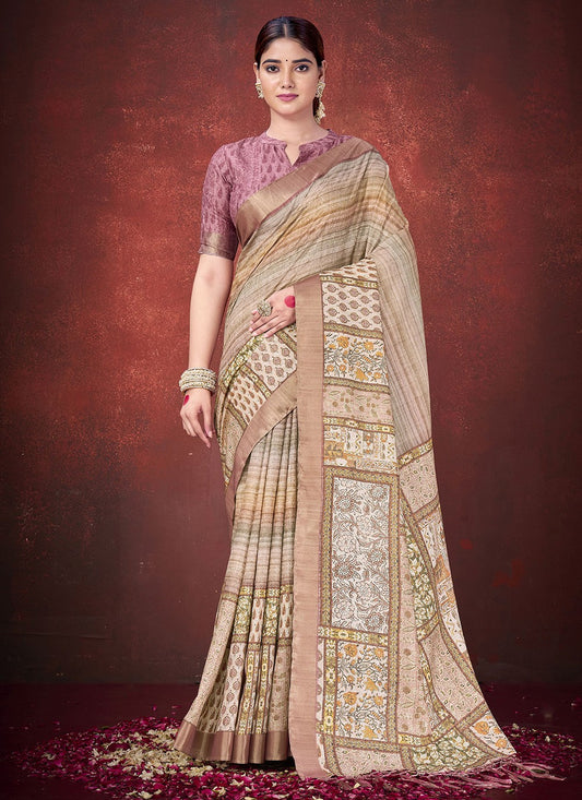 Brown Silk Classic Saree Printed S19634