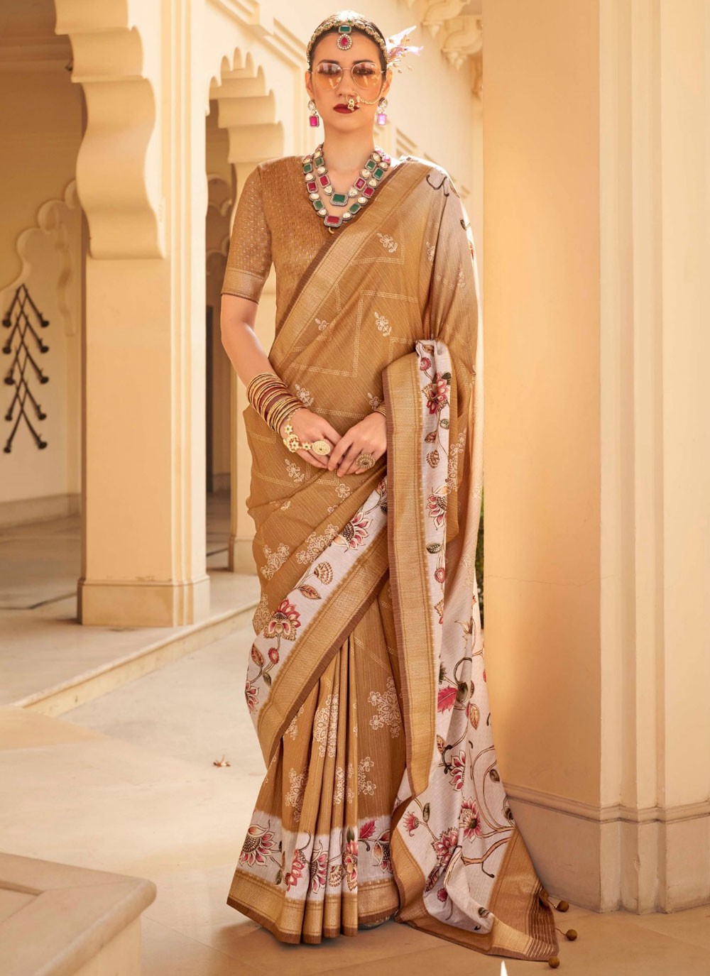 Classic Foliage Prints Silk Saree - S8078