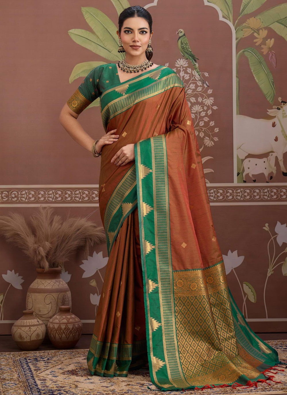 Brown Tussar Silk Classic Saree Weaving Zari S19911