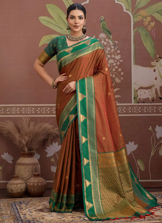 Brown Tussar Silk Classic Saree Weaving Zari S19911