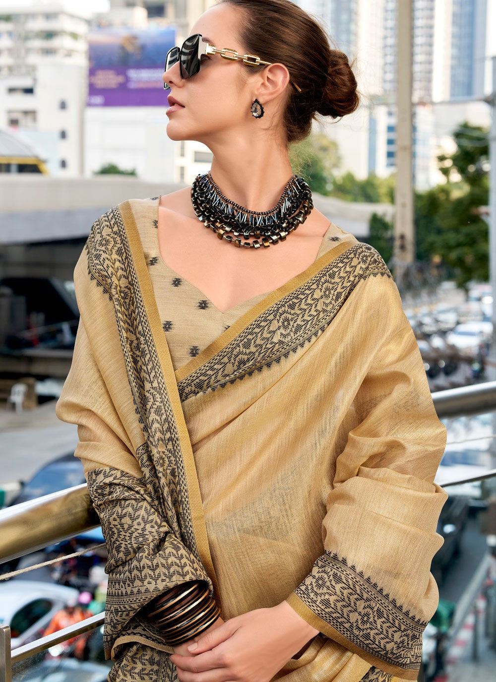 Trendy Saree Weaving Zari Brown Linen Saree S13534