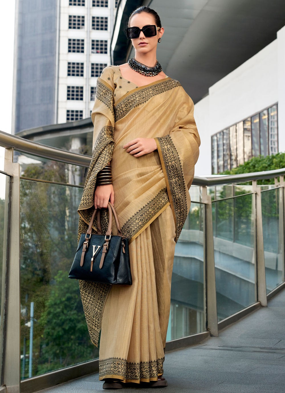 Trendy Saree Weaving Zari Brown Linen Saree S13534