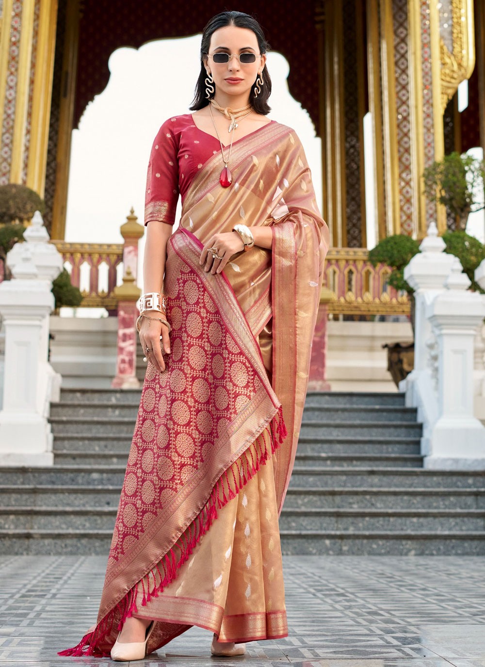 Woven Silk Brown Trendy Saree S14845
