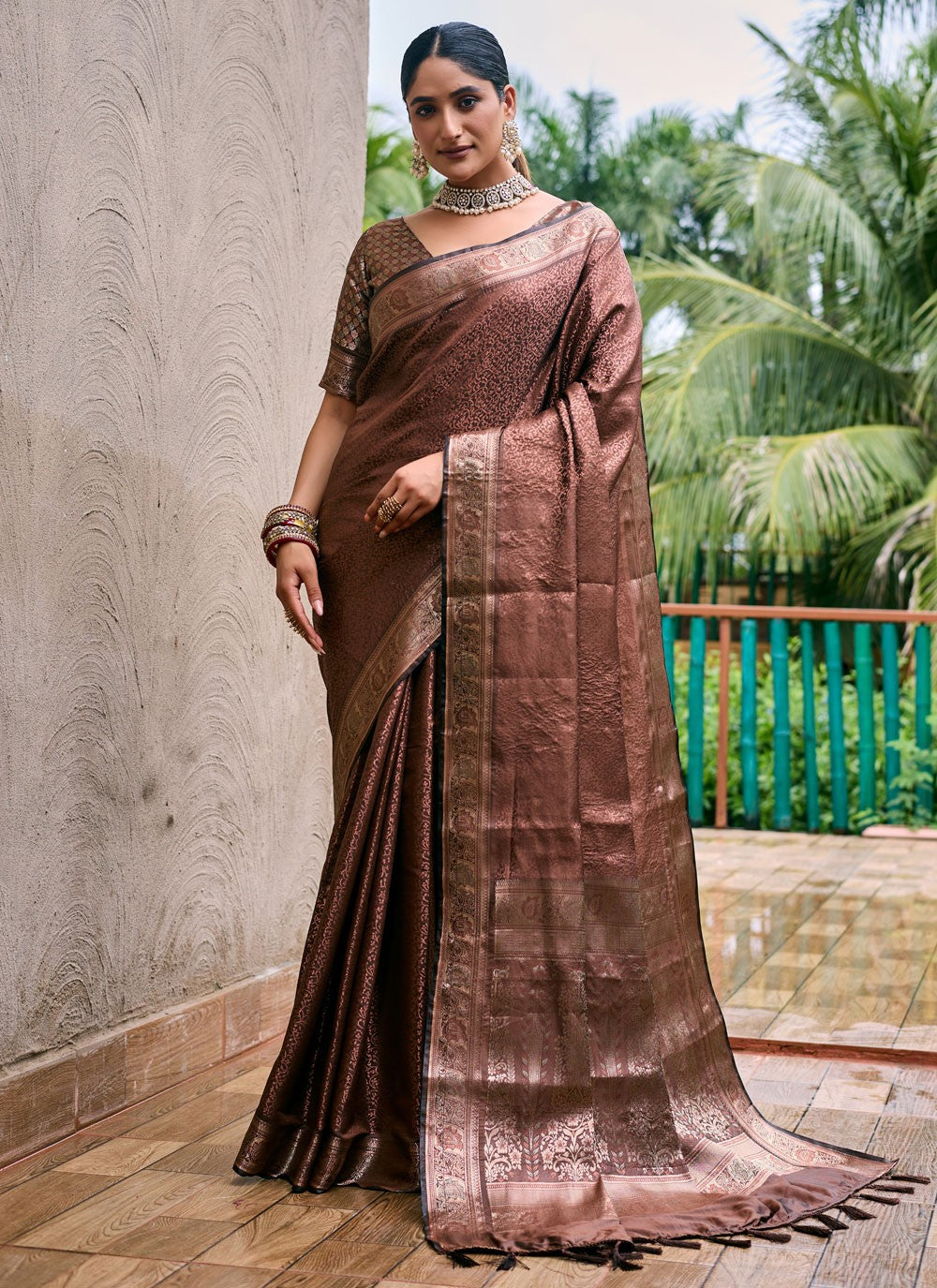 Trendy Saree Woven Brown Kanjivaram Silk S12528