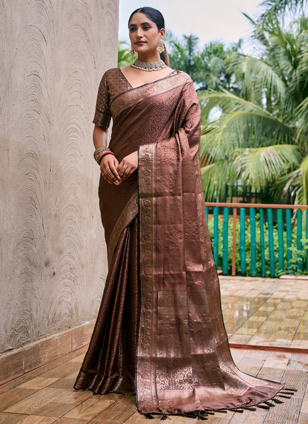 Trendy Saree Woven Brown Kanjivaram Silk S12528