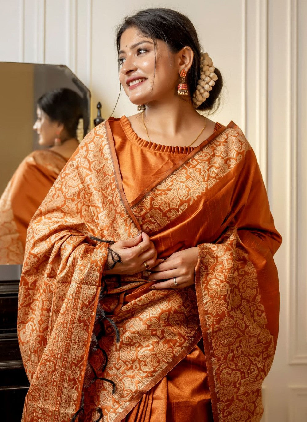 Trendy Border Work Handloom Silk, Raw Silk Saree - S3549