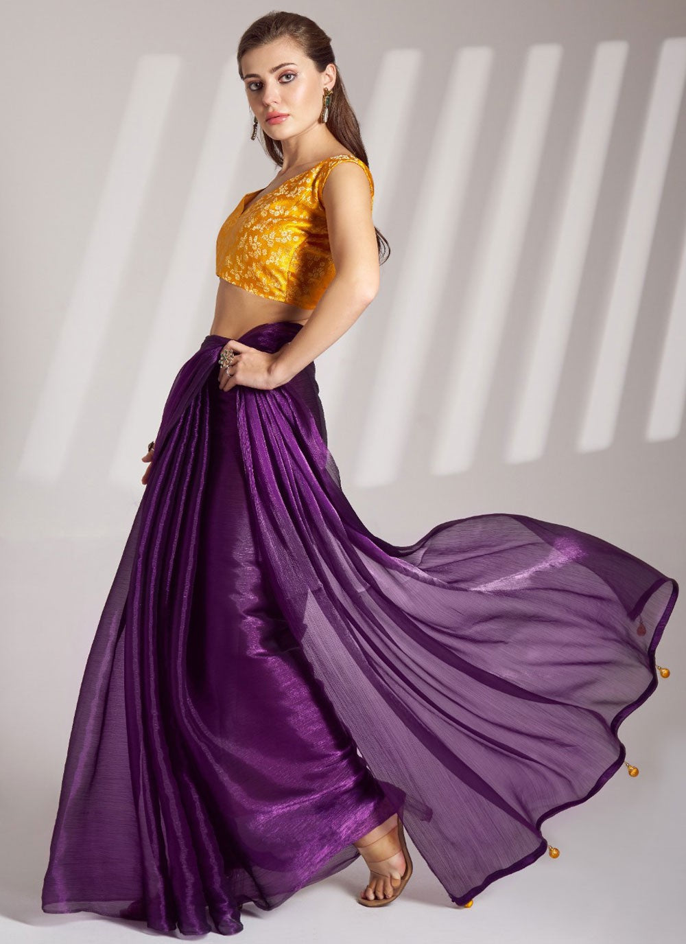 Plain Burburry Purple Saree S13799
