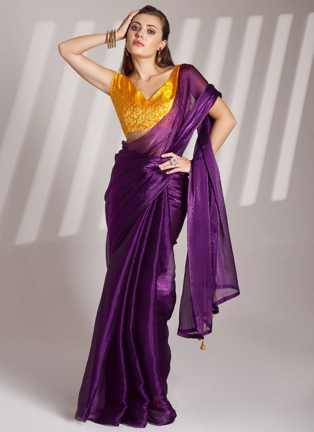 Plain Burburry Purple Saree S13799