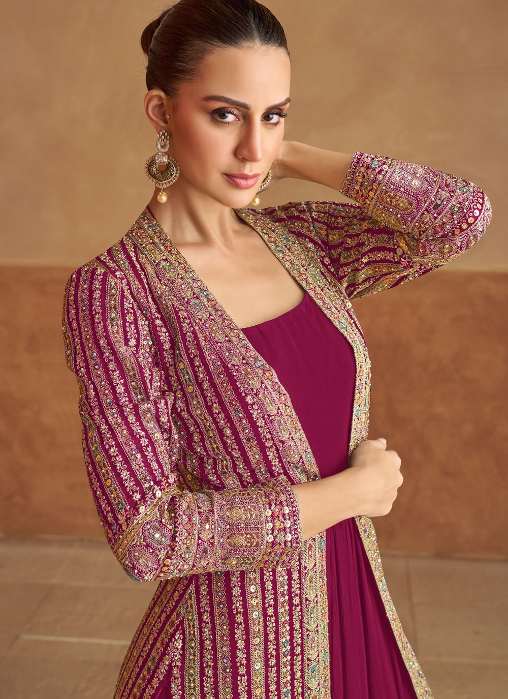 Embroidered Georgette Burgundy Gown G19796