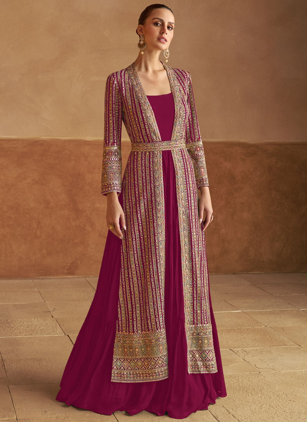 Embroidered Georgette Burgundy Gown G19796