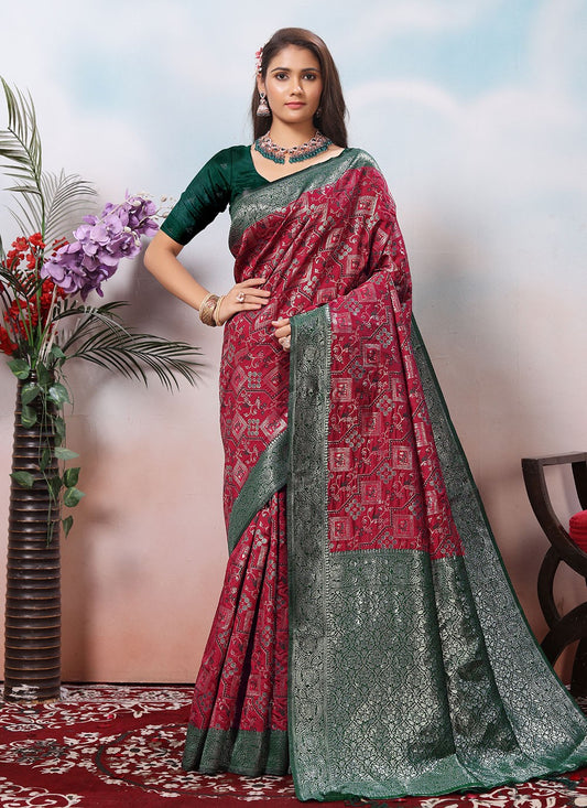 Weaving Zari Silk Burgundy Trendy Saree S15383