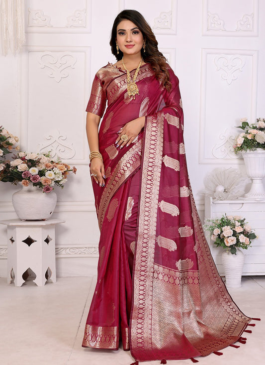 Classic Saree Woven Burgundy Organza Saree S13620