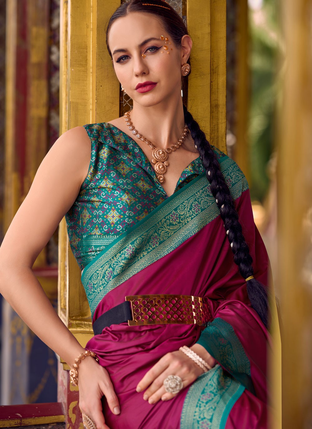 Burgundy Silk Contemporary Saree Weaving Zari, Zari S16159