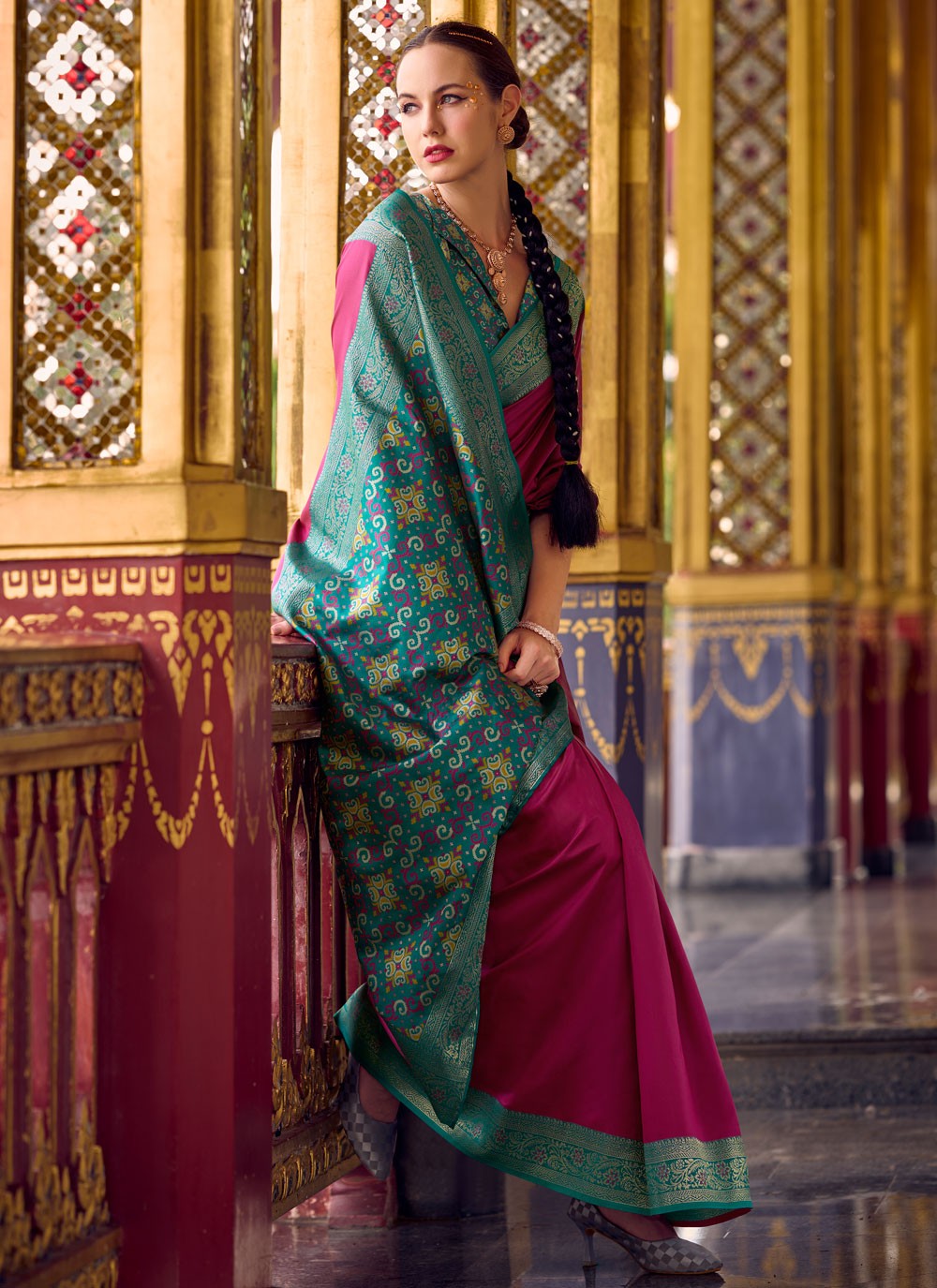 Burgundy Silk Contemporary Saree Weaving Zari, Zari S16159