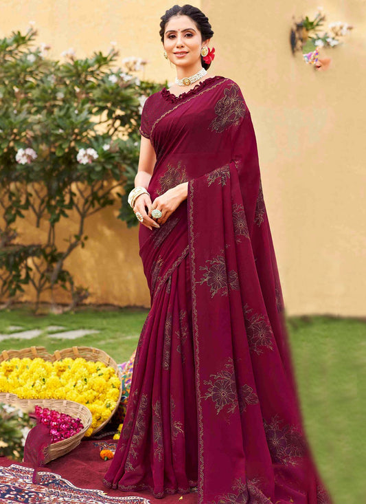 Classic Saree Printed Burgundy Georgette Saree S12447