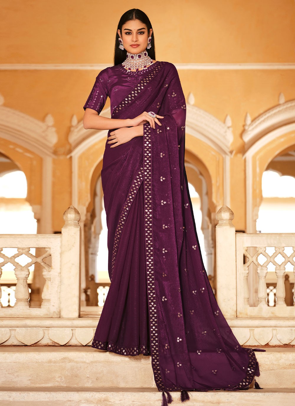 Classic Sequins Chinon Saree - S2716