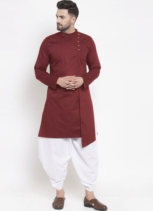 Buttons Blended Cotton Maroon Kurta - M4560