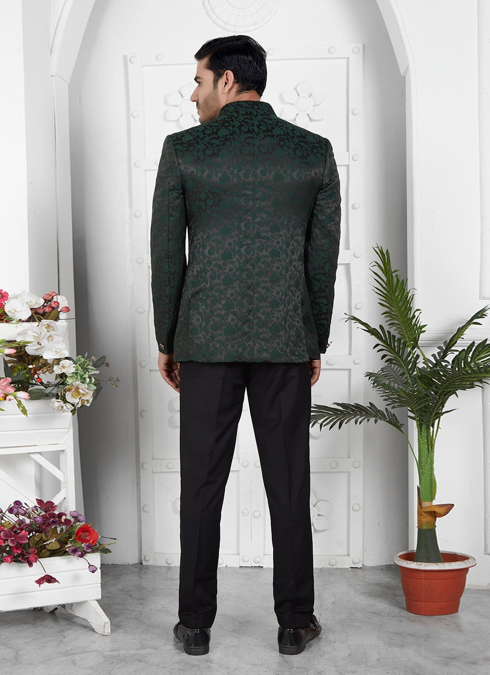 Buttons Jacquard Silk Green Jacket Style - M6651