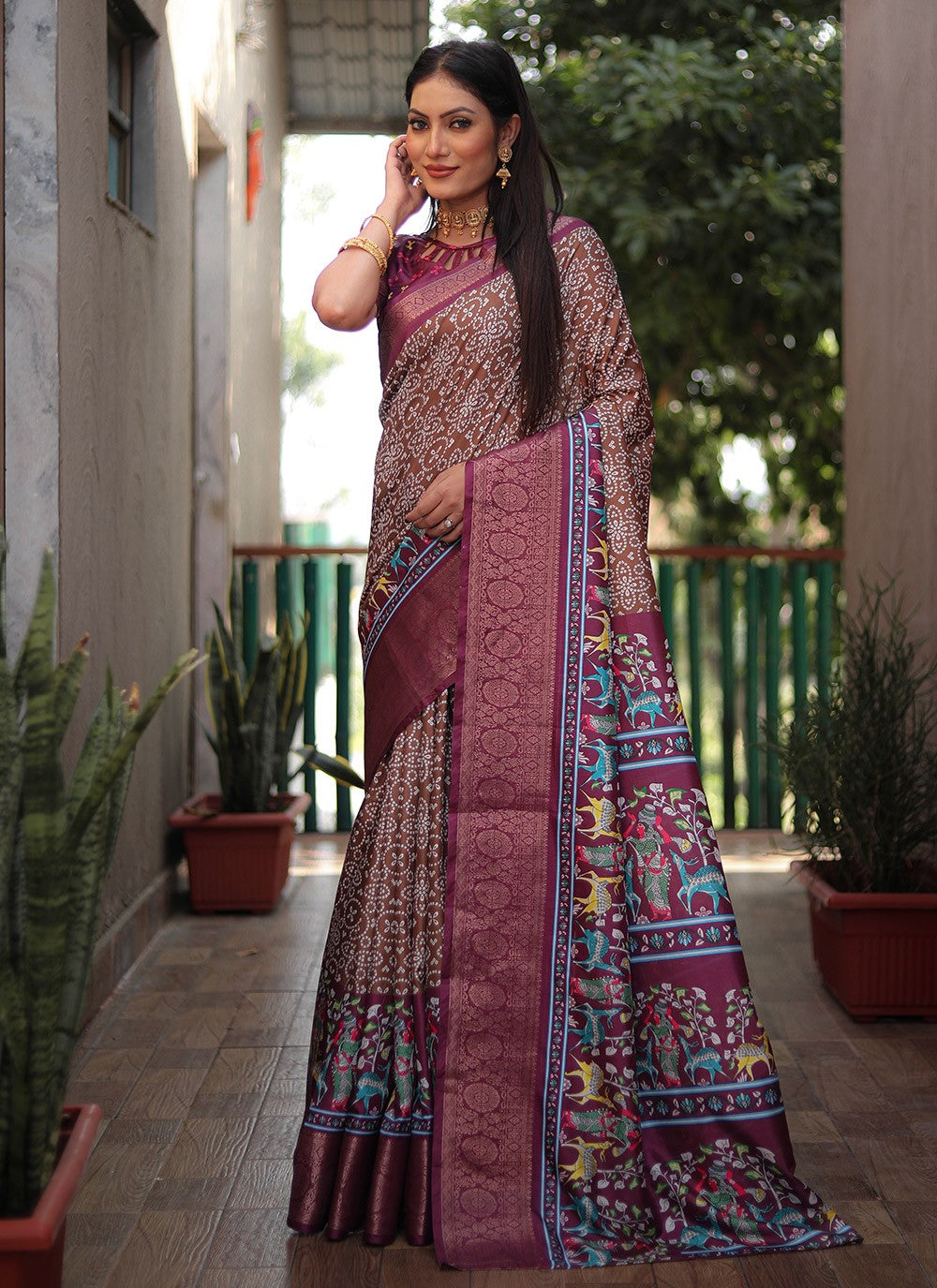 Contemporary Bandhej Silk Saree - S8865