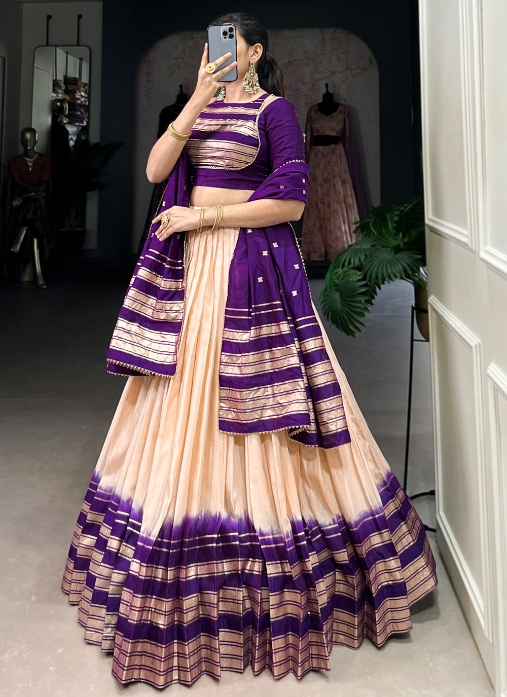 Chanderi Ceremonial, Festival, Mehandi & Sangeet A - Line Lehenga L3628