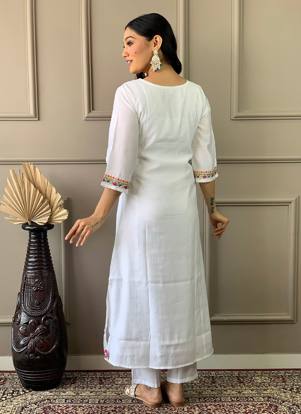 Salwar Suit Embroidered White Chanderi T5016