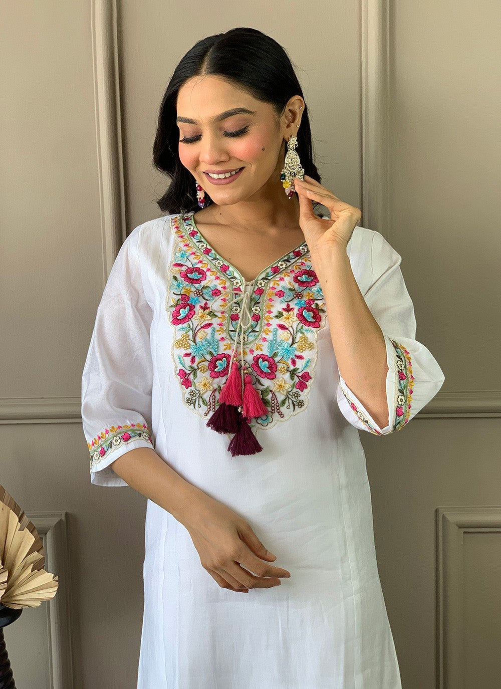 Salwar Suit Embroidered White Chanderi T5016