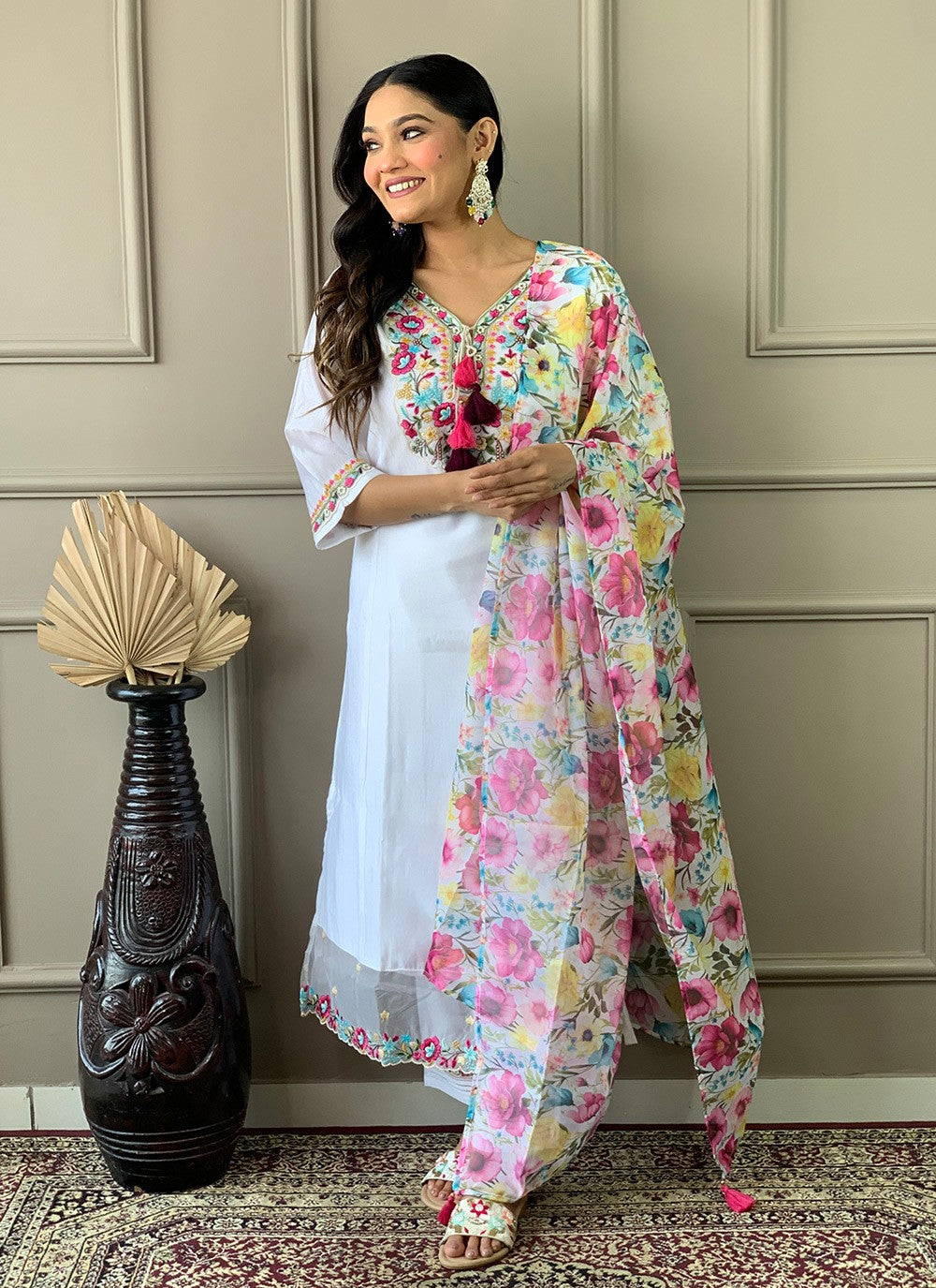 Embroidered Chanderi Pant Style Suit - T4730