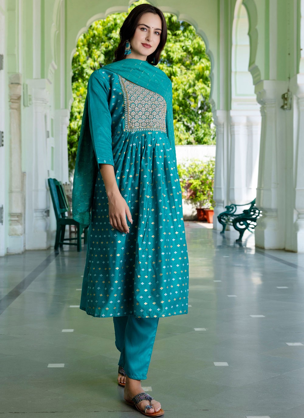 Pant Style Suit Embroidered, Jacquard Work Rama T7117